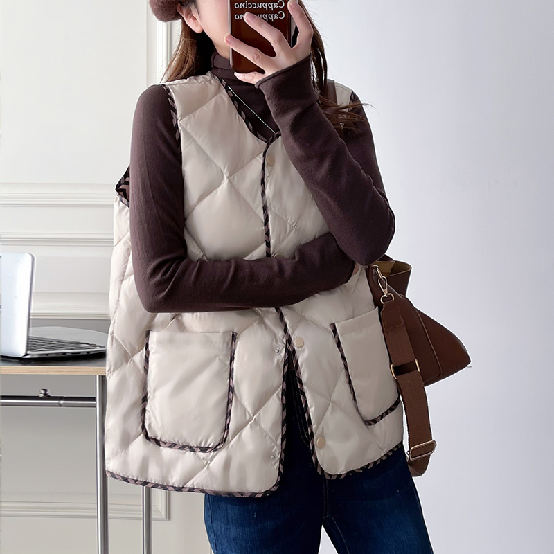 小香风菱形格羽绒棉马甲