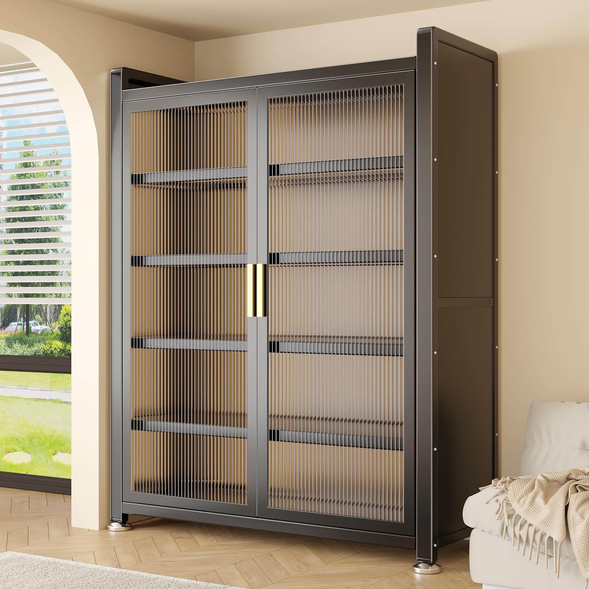 家用阳台收纳柜钢制一体靠墙置物柜落地多层防水防晒大容量收纳柜,收纳整理,收纳柜,淘宝优惠券,粉丝福利购,淘宝优惠卷