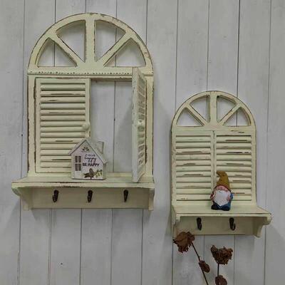 法式覆古做旧木艺假窗框壁饰圆弧窗户客厅饭厅花园庭院民宿壁挂