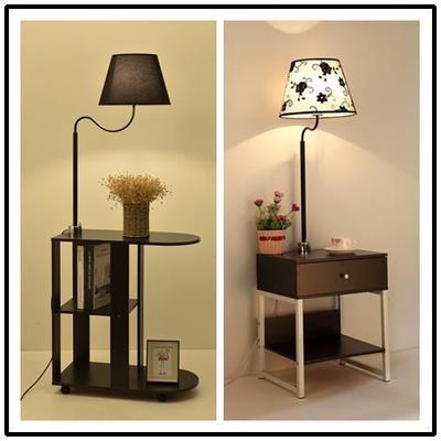 卧室床头柜落地灯现代客厅沙发旁边几置物台灯茶几一体网红氛围灯