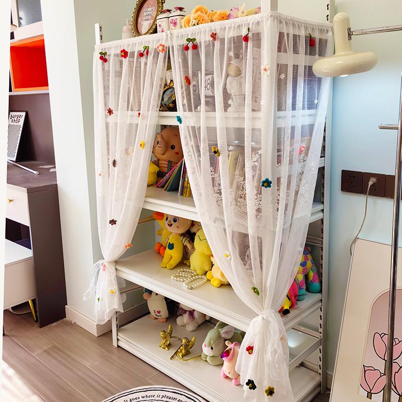 图书馆书架衣帽间遮丑隔断帘大厅白纱窗帘点缀樱桃装饰花朵窗帘