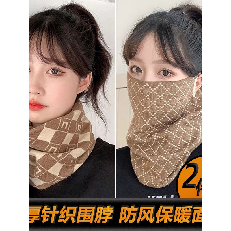 防风面罩女款秋冬季保暖加绒厚骑车护颈围脖套防寒挂耳高颜值口罩