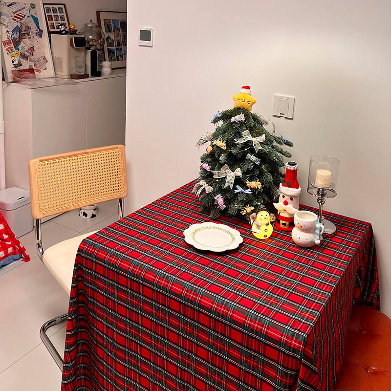 圣诞桌布格子长条方形圣诞节日氛围装饰客厅布置咖啡店轻奢高级感