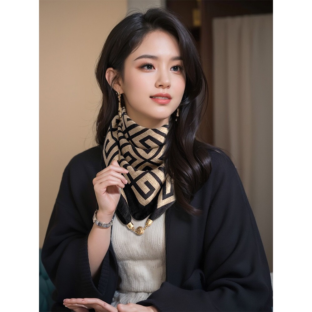 磁吸三角护颈小围巾女秋冬季2026新款棉麻丝巾高级感脖子方巾围脖