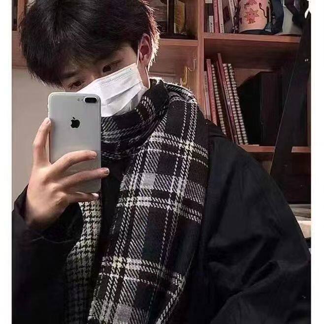 格子围巾男秋冬季韩版送