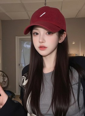 红色鸭舌帽子女2026新款显脸小大帽檐韩系超好看大头围棒球帽男