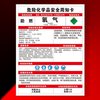 氧气标识牌危化品安全周知