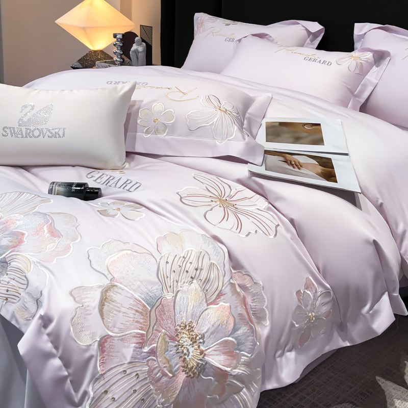 轻奢A类200支全棉长绒棉四件套纯棉花卉刺绣被套床单新款床上用品