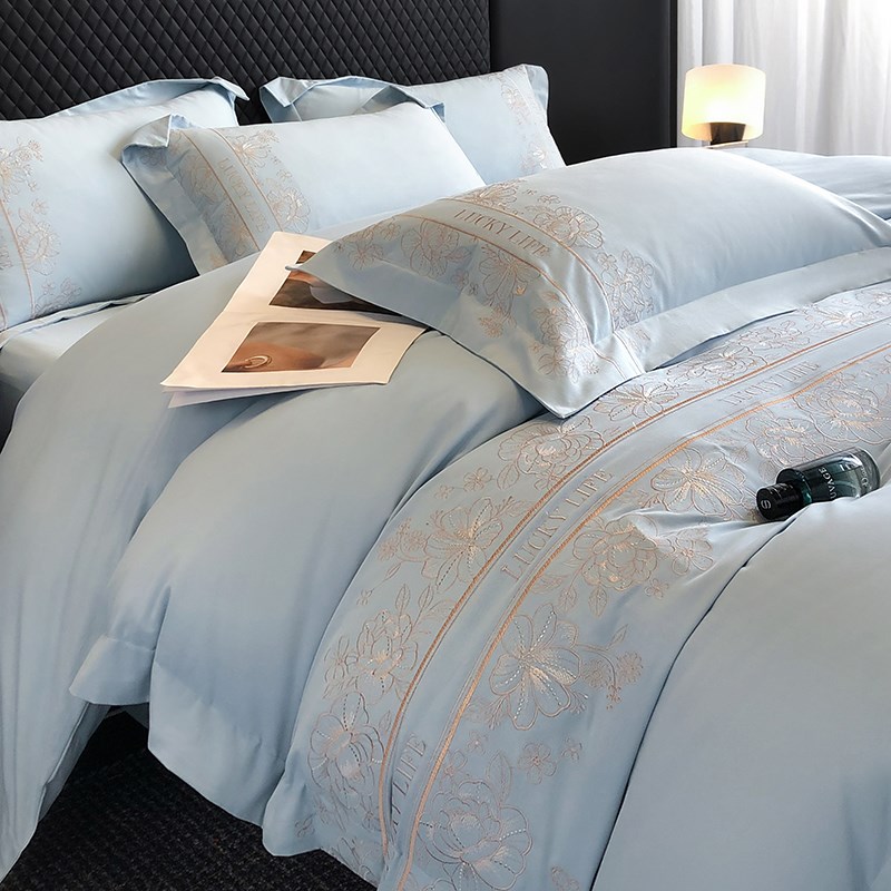 A类母婴级200支加厚全棉长绒棉四件套纯棉绣花被套床单床上用品4