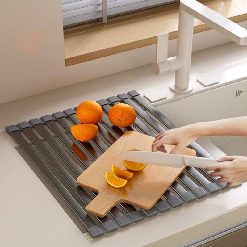 太空铝硅胶卷帘式沥水架洗碗池