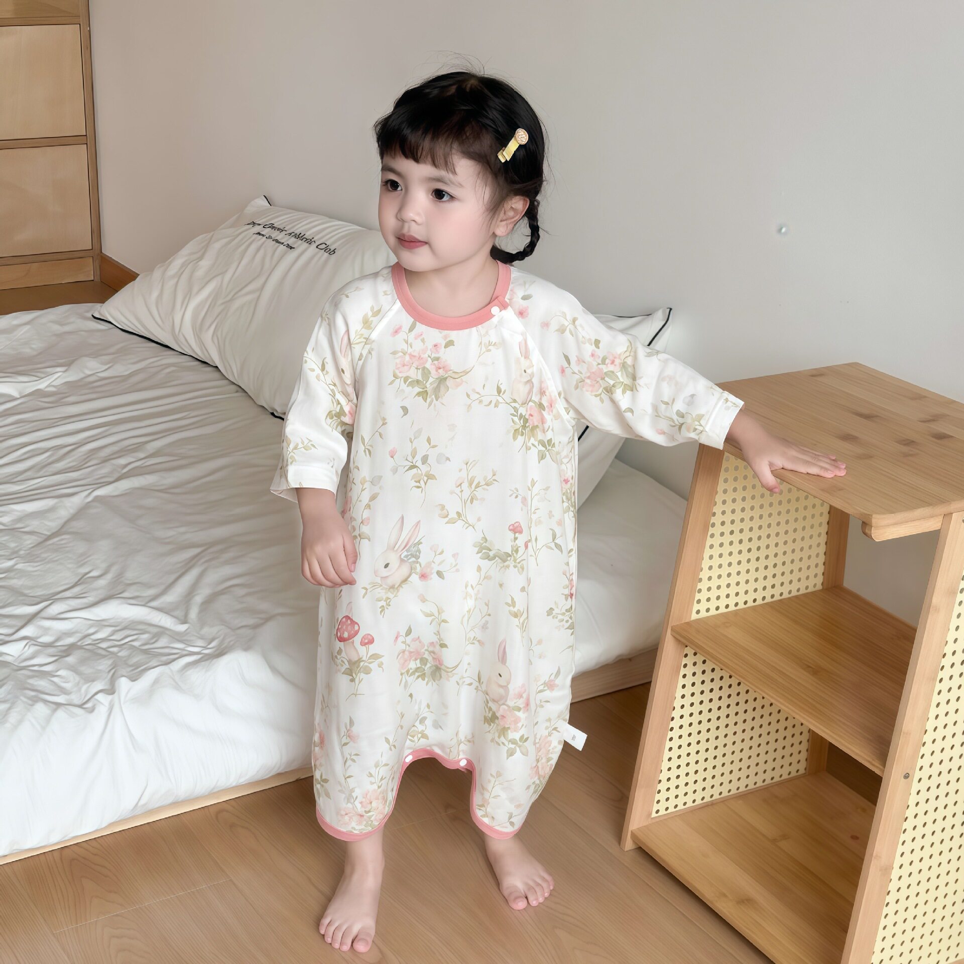 比比湾安阳童装儿童睡袋婴儿a类夏季竹棉纱布蝴蝶睡衣宝宝防踢被