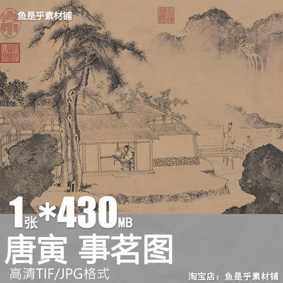 唐寅事茗图明唐伯虎人物山水国画喝茶品茶装饰高清电子版素材图片