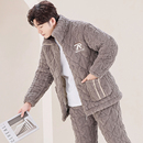 冬款 睡衣珊瑚绒三层夹棉加厚加绒保暖法兰绒家居服套装 男士 秋冬季