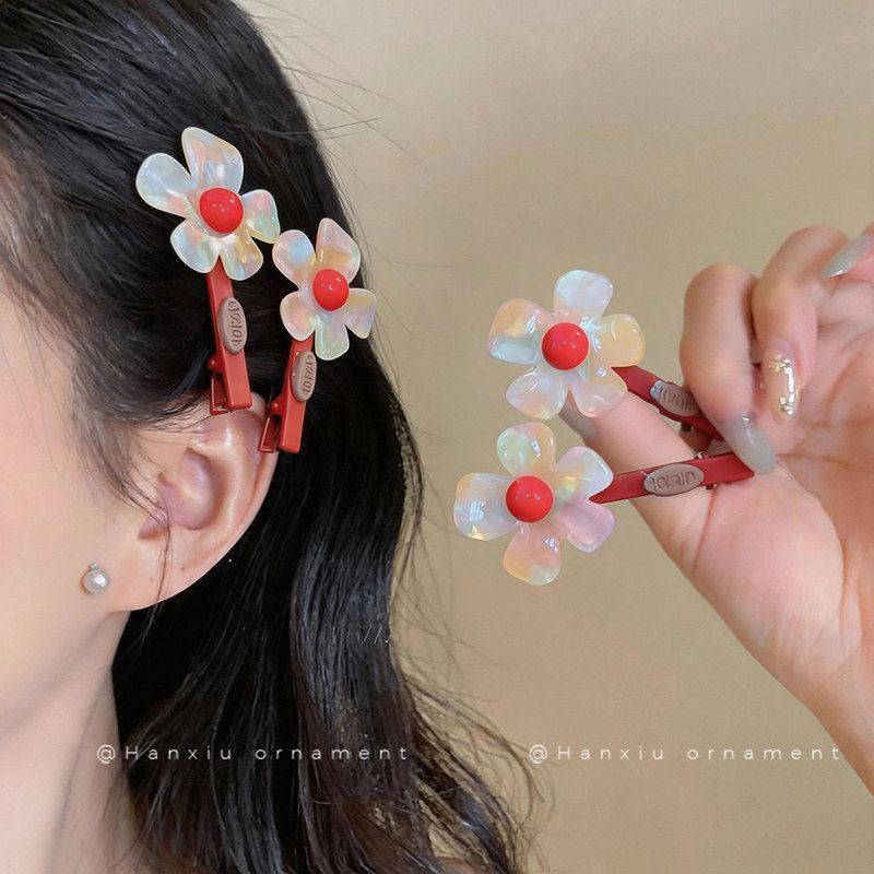 女侧边百搭夹小众ins鸭嘴花朵风