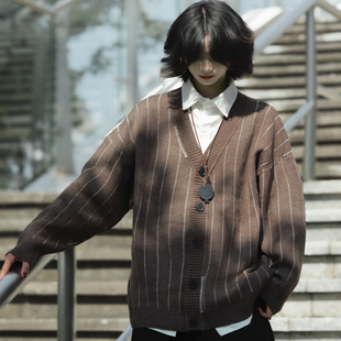 牧游昏昏 日系针织马甲外套秋复古美拉德条纹毛衣保暖加厚开衫