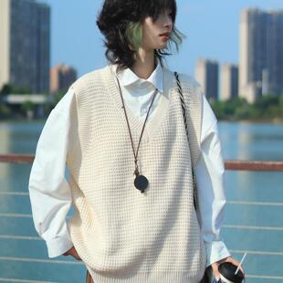 牧游昏昏日系复古外穿纯色宽松慵懒风文艺毛衣马甲休闲百搭中性潮