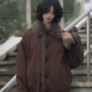 棉服男女加厚保暖毛领外套潮 短款 牧游昏昏美式 复古冬季
