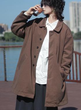牧游昏昏 日系复古中长款毛呢大衣男女冬季风衣加厚棉服呢子外套