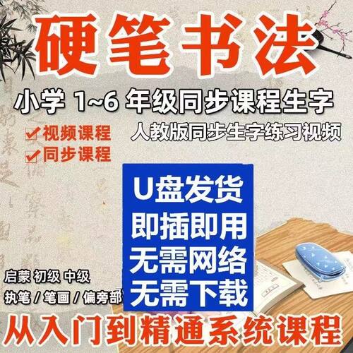 少儿硬笔书法U盘小学生同步课本儿童写字视频教程优盘控笔训练习