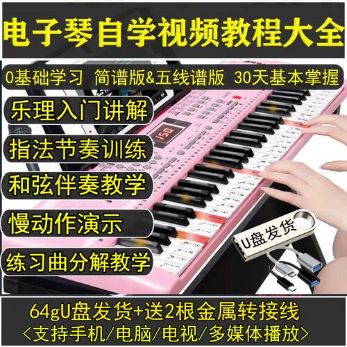 电子琴自学教程u盘初学者成人中老年新手零基础入门学习简谱指法