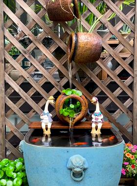 仿陶罐流水口水幕墙流水罐庭院鱼池水景田园几何玻璃钢喷泉摆件