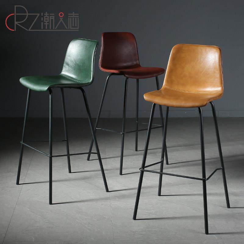 吧台凳子工业风高脚凳酒吧椅家用吧台椅靠背轻奢复古马鞍皮高椅子,住宅家具,家用高脚椅,淘宝优惠券,粉丝福利购,淘宝优惠卷