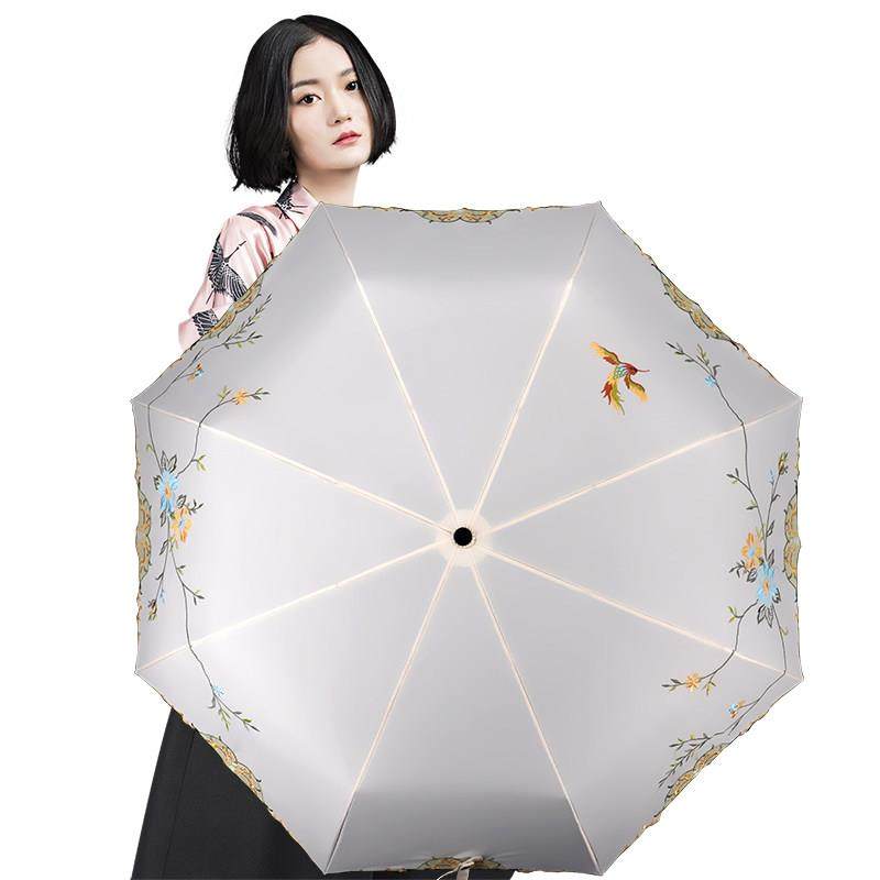 遮阳伞江南刺绣隐藏伞骨中空隔热双层布超级防晒降温遮阳伞女礼品