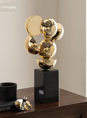 现代无障碍豪华镀金几何抽象小雕塑艺术装饰品客厅入口电视柜酒柜
