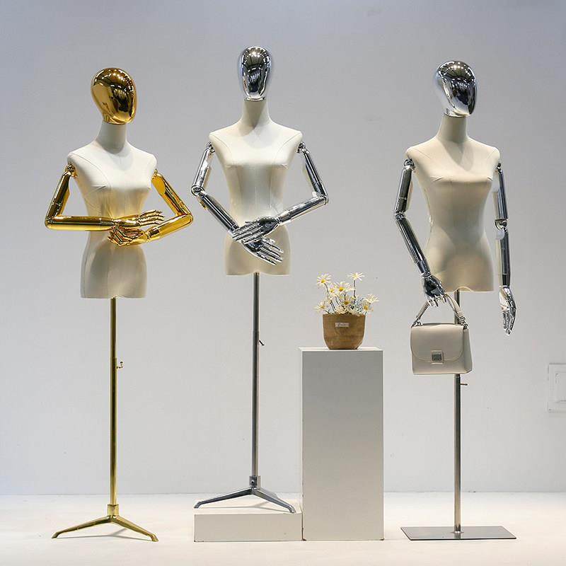 服装店女模特架子橱窗婚纱模特道具女模展示架全身半身女模电镀头