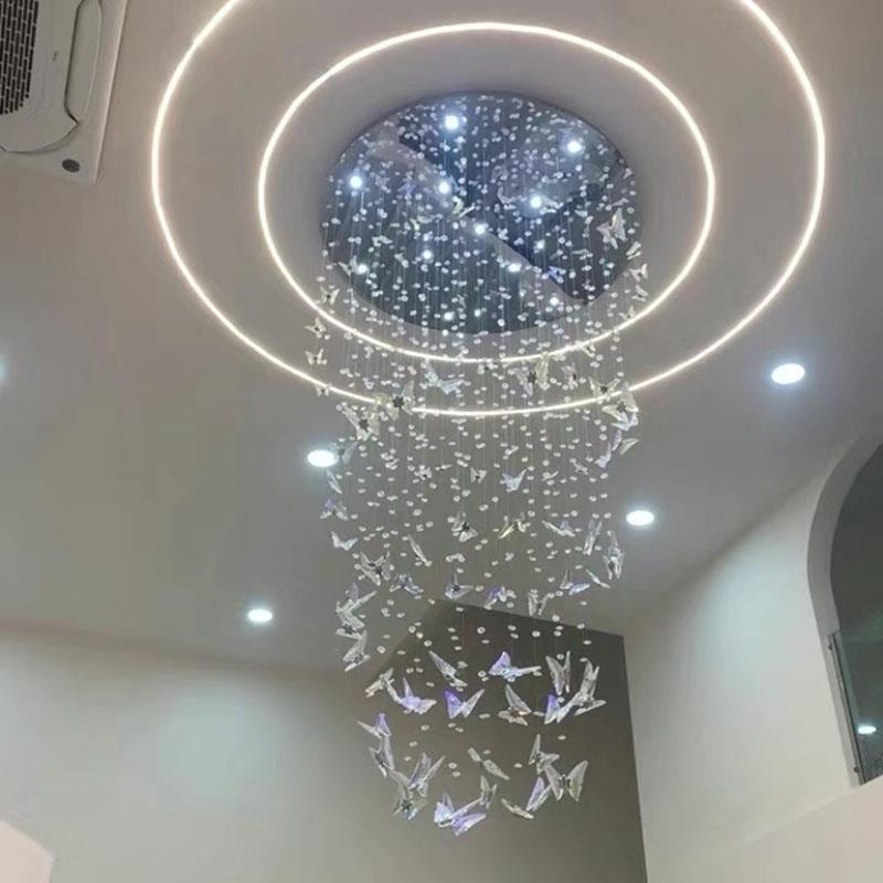 水晶蝴蝶楼梯吊灯客厅挑空loft公寓挑高装饰灯别墅旋转楼梯长吊灯