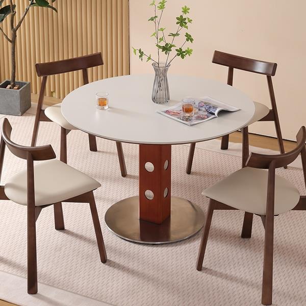 中古实木圆桌覆古小户型不锈钢圆形洽谈桌餐桌北欧包豪斯岩板饭桌