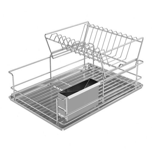 甄选双层不锈钢厨房碗碟杯架置物沥水架带接水盘餐具篮收纳整理架