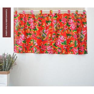 东北大花布窗帘短窗半帘厨房餐厅专用门帘农家乐窗帘定制