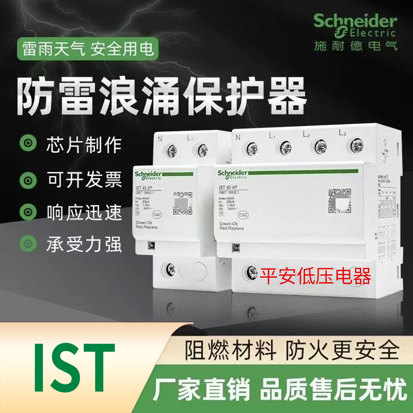 施耐德浪涌保护器IST4P40KA65KA家用20KA2P防雷器避雷器电涌保护