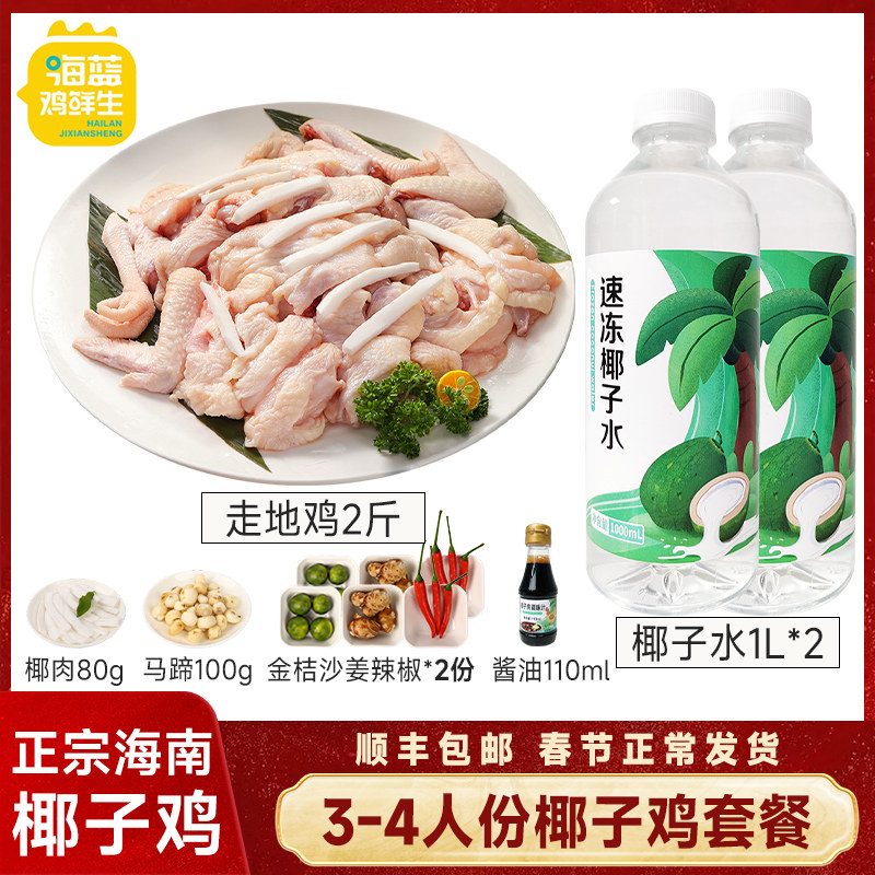 海蓝鸡鲜生海南椰子鸡火锅全套餐3-4人份 散养走地鸡生鲜鸡肉文昌