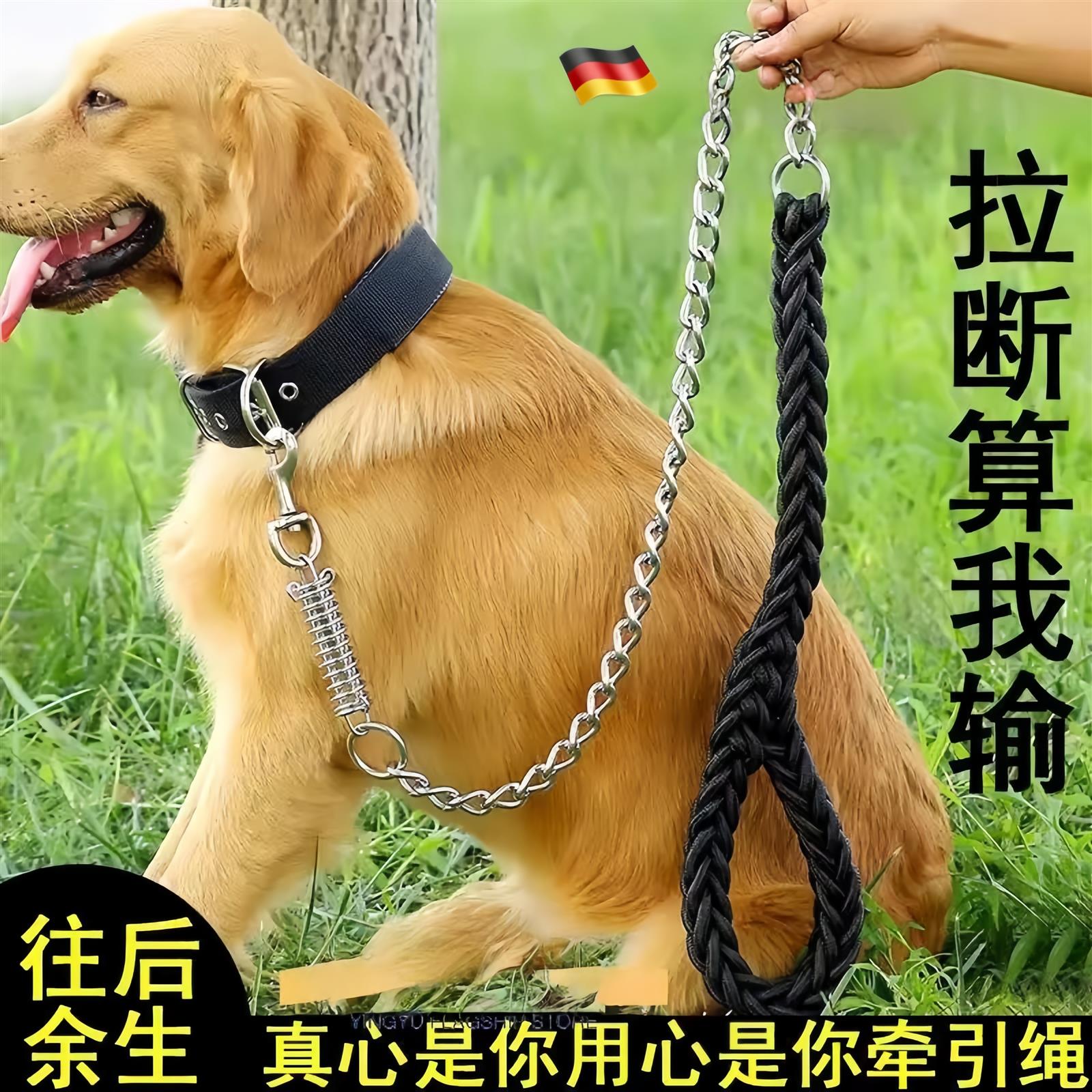 新款狗狗防咬牵引绳金毛大型犬拉布拉多狗铁链子防爆冲萨摩耶绳子