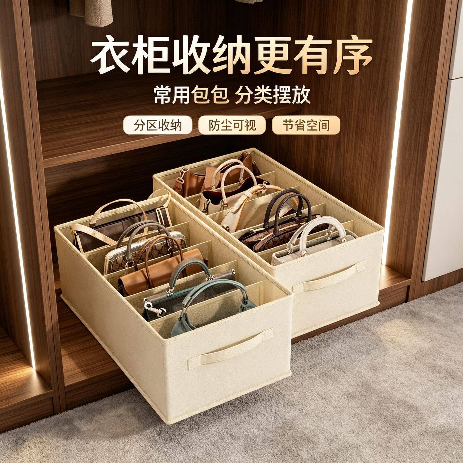包包收纳神器轻奢分格收纳盒衣柜防尘袋整理防变形直立存放拿取