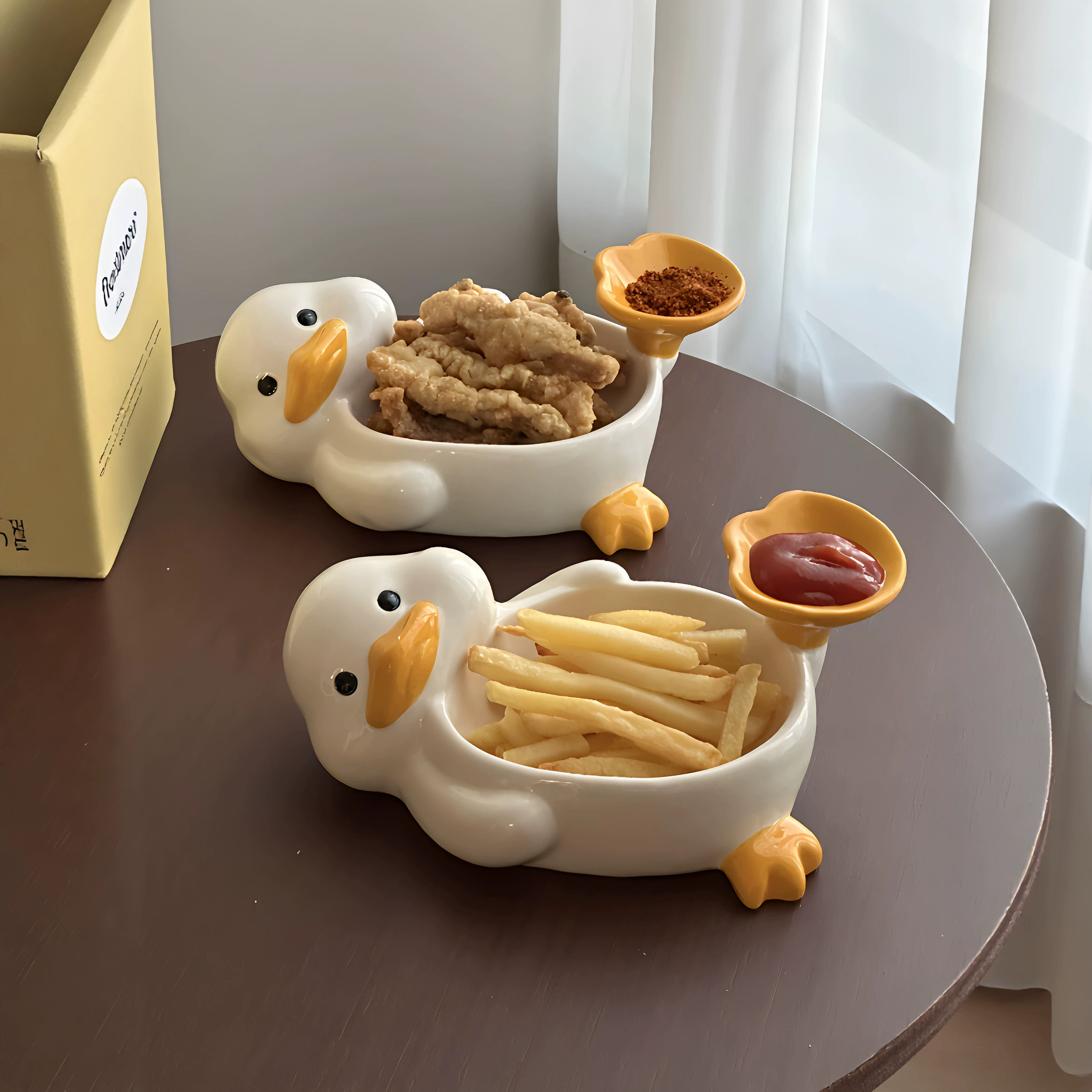 可爱小鸭子碟蘸料碟小吃调料碟调味碟家用陶瓷零食甜品盘薯条碟子