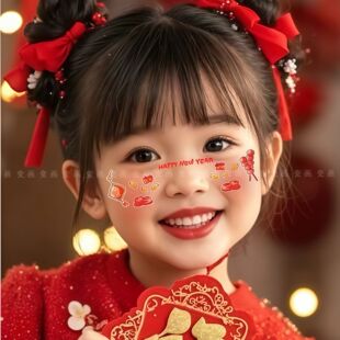 2026跨年元旦除夕创意节日贴纸新年儿童妆容卡通可爱纹身贴国风