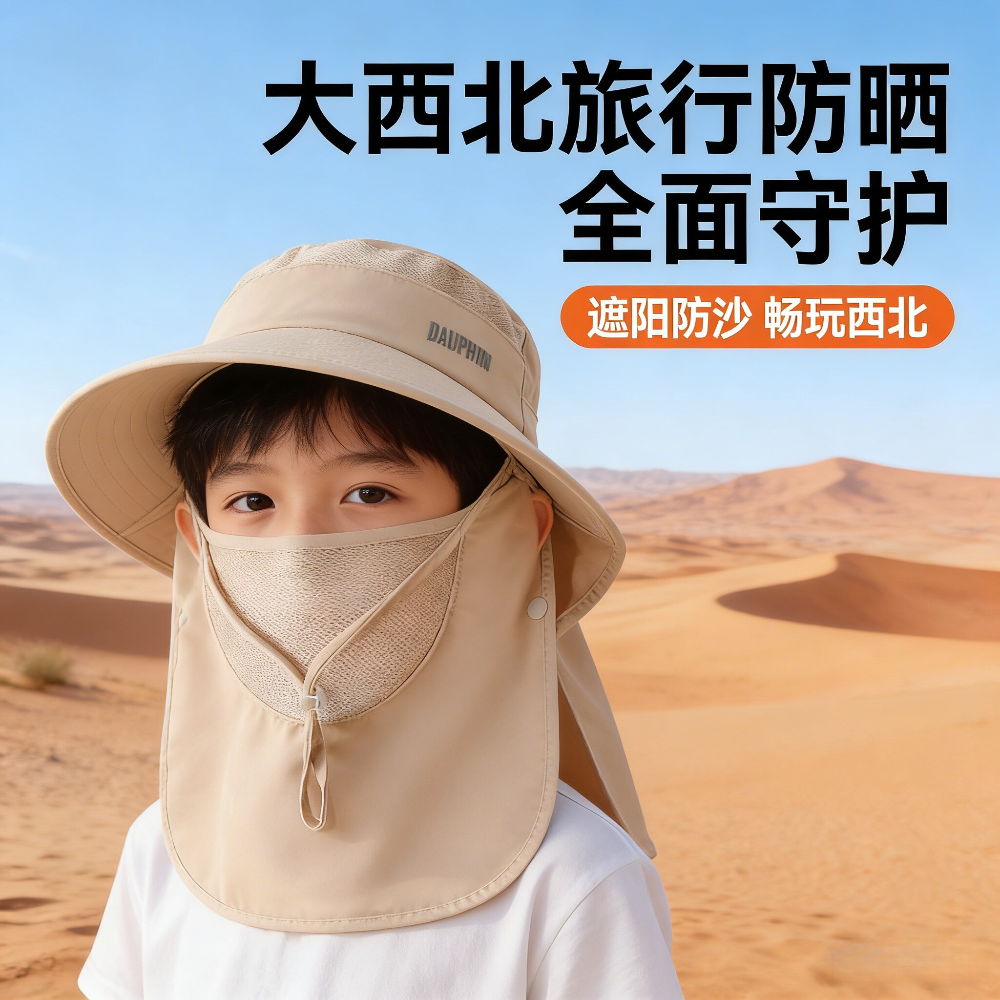 沙漠防沙面罩防风防晒帽子男女遮阳帽儿童成人大西北新疆旅游装备