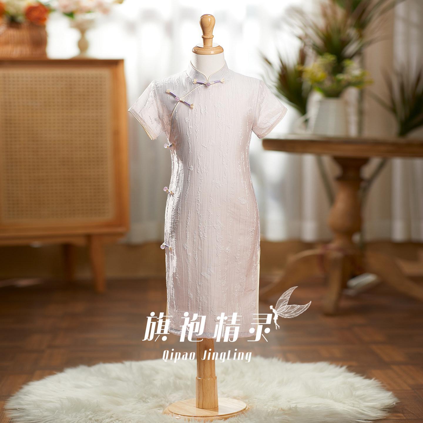 粉色旗袍女童中国风小女孩演出服图片
