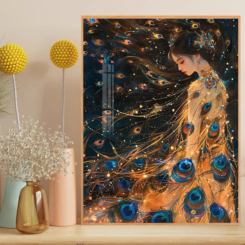 流光雀影钻石画高级感diy手工钻石贴画十字绣满钻带框2025新款