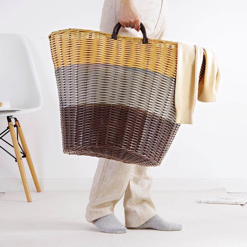 床头晚上放衣服卧室临时神器睡觉藤编收纳脏篓筐洗衣篮框子大容量