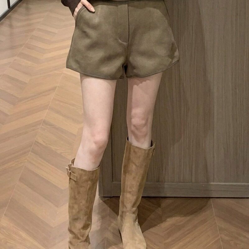 韩版甜美简约毛呢西装短裤休闲裤显瘦阔腿裤a字裤女秋新款
