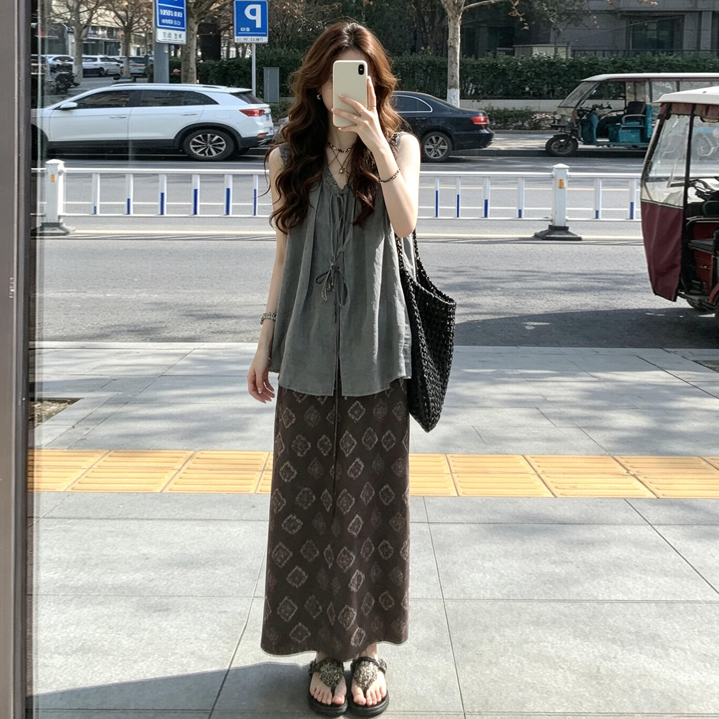 巨好看韩系松弛感穿搭一整套连衣裙子女夏季2026新款印花长裙套装