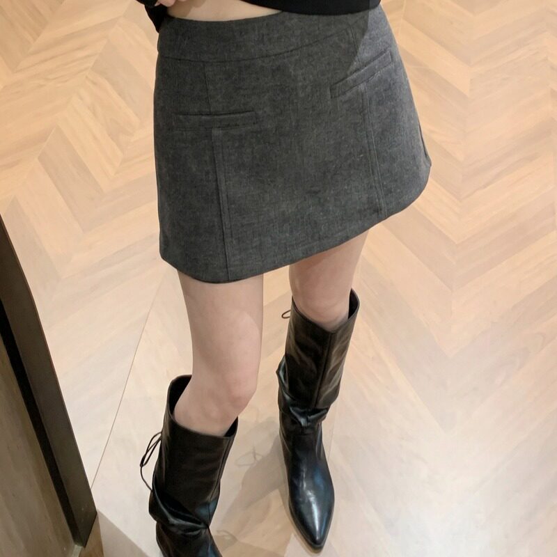格雷灰色毛呢裙裤女小个子高腰半身裙冬季裙裤