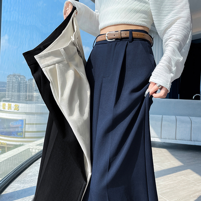 藏青色高级感西装裤女2025秋季新款高腰垂感百搭显瘦直筒休闲裤子