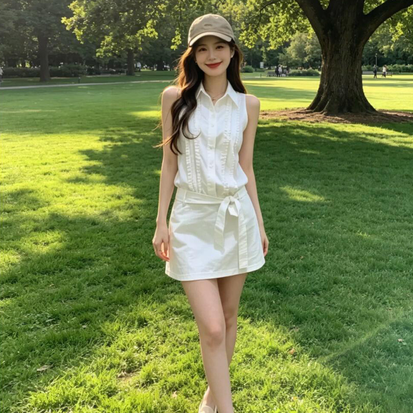 法式白色无袖衬衫连衣裙女夏季2026新款收腰显瘦绝美好看a字短裙