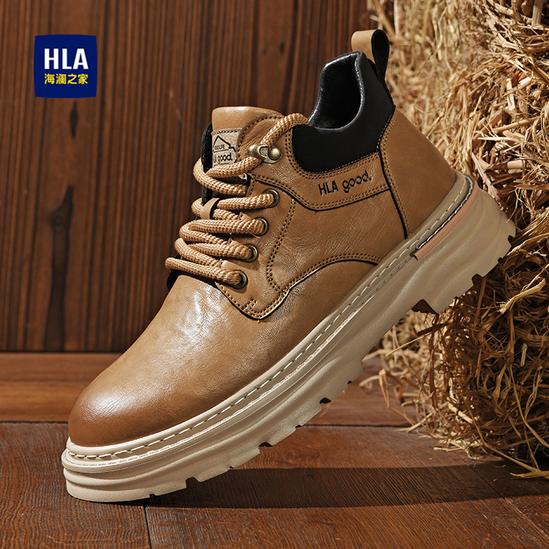 海澜之家男鞋春秋款2025新款中帮马丁靴男款英伦风户外机车工装靴