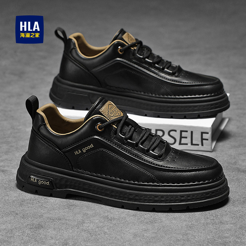海澜之家工装鞋男款2025新款冬季厚底百搭休闲登山机车男士马丁鞋